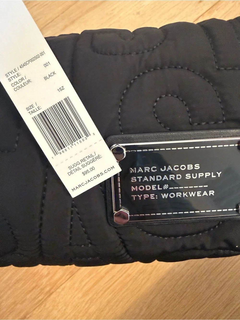 Authentic Marc Jacobs Black Quilted Logo Cosmetic Case Pouch with Plaque